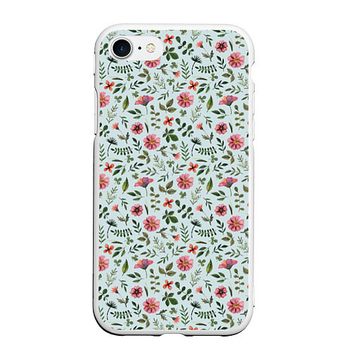 Чехол iPhone 7/8 матовый Мятно-цветочный / 3D-Белый – фото 1