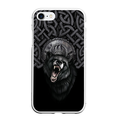 Чехол iPhone 7/8 матовый Щит Велеса с медведем / 3D-Белый – фото 1