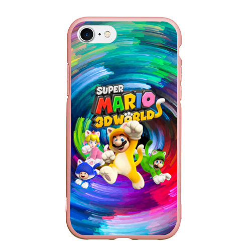 Чехол iPhone 7/8 матовый Super Mario 3D World - Nintendo - Team of heroes / 3D-Светло-розовый – фото 1