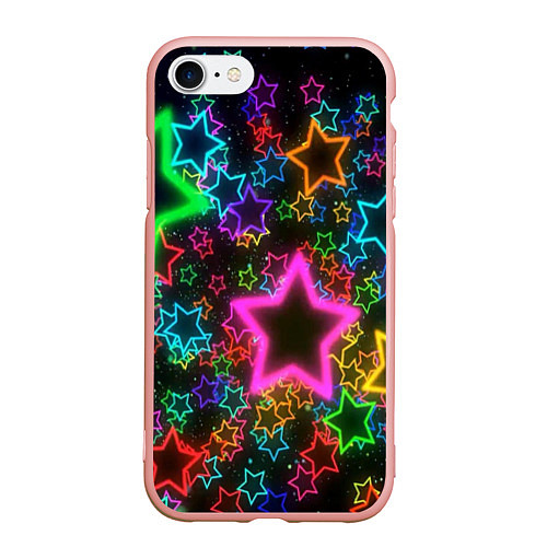 Чехол iPhone 7/8 матовый Большие неоновые звезды / 3D-Светло-розовый – фото 1