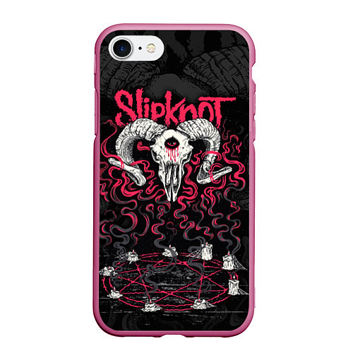 Чехол iPhone 7/8 матовый Slipknot - goat skull / 3D-Малиновый – фото 1