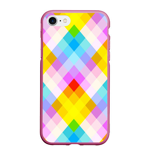 Чехол iPhone 7/8 матовый Узор из разноцветных ромбов / 3D-Малиновый – фото 1