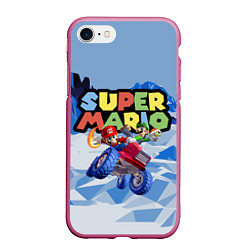 Чехол iPhone 7/8 матовый Марио и Луиджи гонщики - Super Mario, цвет: 3D-малиновый