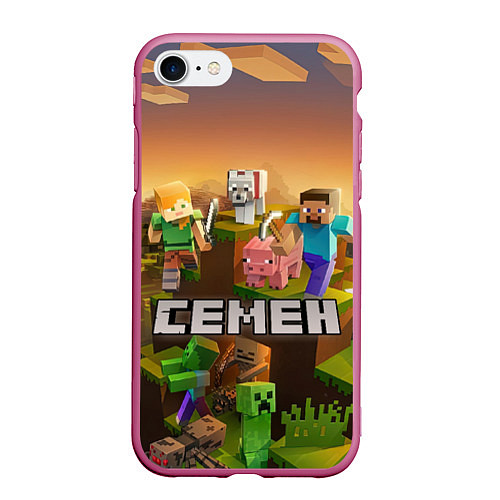 Чехол iPhone 7/8 матовый Семен Minecraft / 3D-Малиновый – фото 1