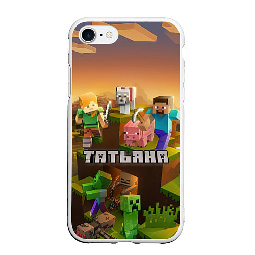 Чехол iPhone 7/8 матовый Татьяна Minecraft / 3D-Белый – фото 1