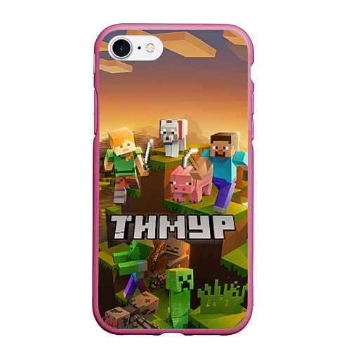 Чехол iPhone 7/8 матовый Тимур Minecraft / 3D-Малиновый – фото 1