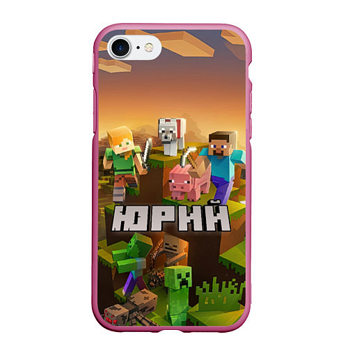 Чехол iPhone 7/8 матовый Юрий Minecraft / 3D-Малиновый – фото 1