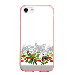 Чехол iPhone 7/8 матовый Веточки красной рябины с бабочками, цвет: 3D-светло-розовый