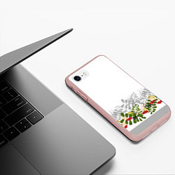 Чехол iPhone 7/8 матовый Веточки красной рябины с бабочками, цвет: 3D-светло-розовый — фото 2