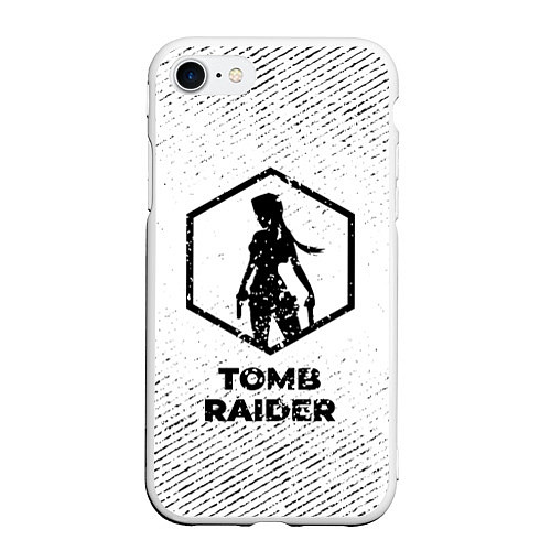 Чехол iPhone 7/8 матовый Tomb Raider с потертостями на светлом фоне / 3D-Белый – фото 1