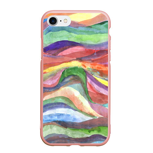 Чехол iPhone 7/8 матовый Красочные волны акварель / 3D-Светло-розовый – фото 1