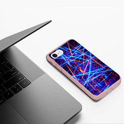 Чехол iPhone 7/8 матовый Красно-синие неоновые линии, цвет: 3D-светло-розовый — фото 2