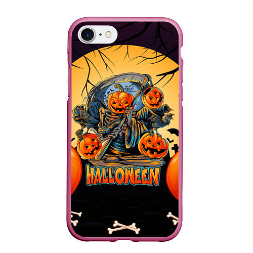 Чехол iPhone 7/8 матовый Хэллоуин - тыква / 3D-Малиновый – фото 1