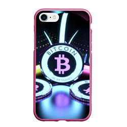 Чехол iPhone 7/8 матовый Неоновый светящийся биткоин, цвет: 3D-малиновый