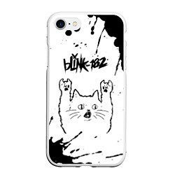 Чехол iPhone 7/8 матовый Blink 182 рок кот на светлом фоне, цвет: 3D-белый