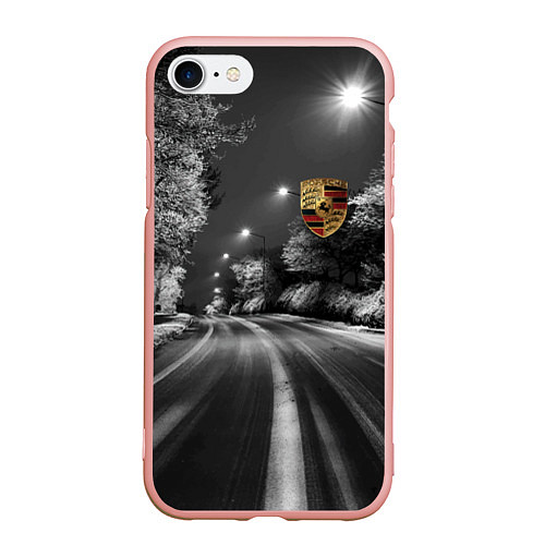 Чехол iPhone 7/8 матовый Порше - зимняя дорога / 3D-Светло-розовый – фото 1