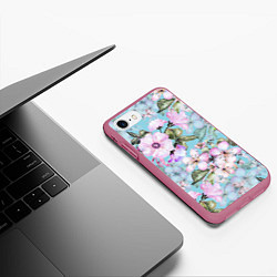 Чехол iPhone 7/8 матовый Яблоня в цвету акварель, цвет: 3D-малиновый — фото 2