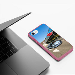 Чехол iPhone 7/8 матовый Бугатти на трассе, цвет: 3D-малиновый — фото 2