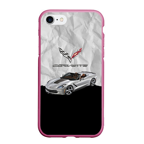 Чехол iPhone 7/8 матовый Chevrolet Corvette - motorsport / 3D-Малиновый – фото 1