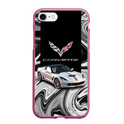 Чехол iPhone 7/8 матовый Chevrolet Corvette - Motorsport - Racing team, цвет: 3D-малиновый