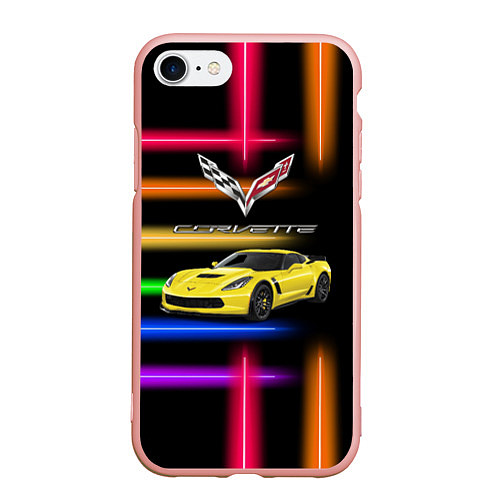 Чехол iPhone 7/8 матовый Chevrolet Corvette - гоночная команда - Motorsport / 3D-Светло-розовый – фото 1
