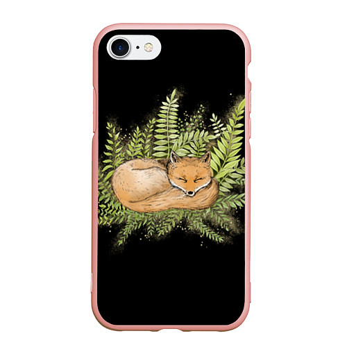 Чехол iPhone 7/8 матовый Спящий лисёнок / 3D-Светло-розовый – фото 1