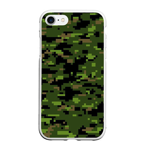 Чехол iPhone 7/8 матовый Камуфляж лесной пиксель / 3D-Белый – фото 1