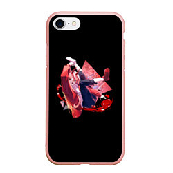 Чехол iPhone 7/8 матовый Человек-бензопила Пауэр на чёрном фоне, цвет: 3D-светло-розовый