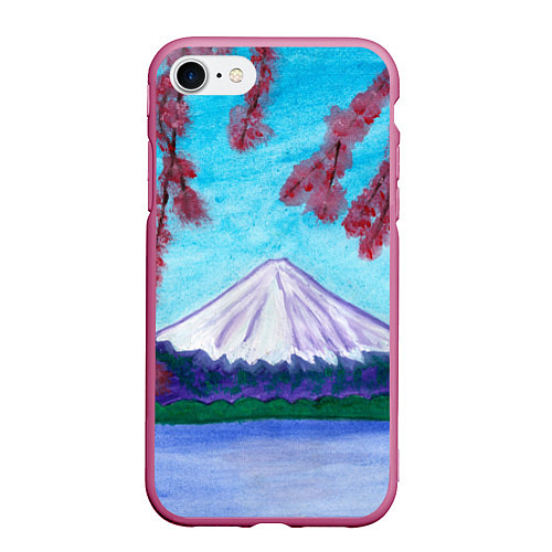 Чехол iPhone 7/8 матовый Цветение сакуры Фудзияма / 3D-Малиновый – фото 1