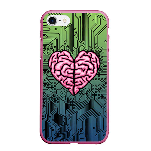 Чехол iPhone 7/8 матовый Heart brain chip / 3D-Малиновый – фото 1