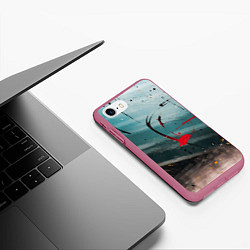 Чехол iPhone 7/8 матовый Абстрактные пластины в синем тумане и краски, цвет: 3D-малиновый — фото 2