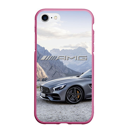 Чехол iPhone 7/8 матовый Mercedes AMG V8 Biturbo cabriolet - mountains / 3D-Малиновый – фото 1