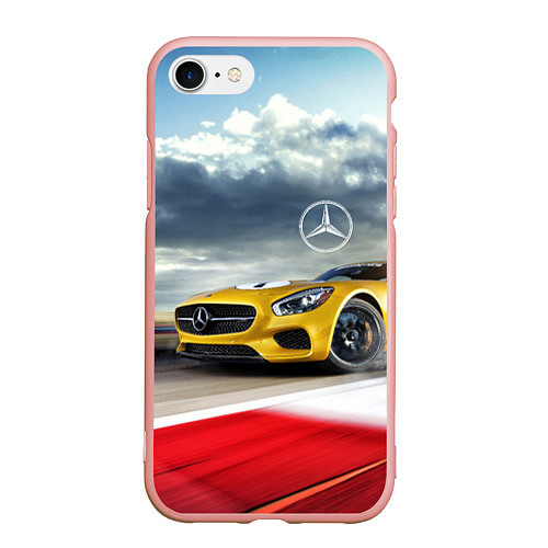 Чехол iPhone 7/8 матовый Mercedes AMG V8 Biturbo на трассе / 3D-Светло-розовый – фото 1