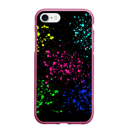 Чехол iPhone 7/8 матовый Брызги неоновых красок / 3D-Малиновый – фото 1