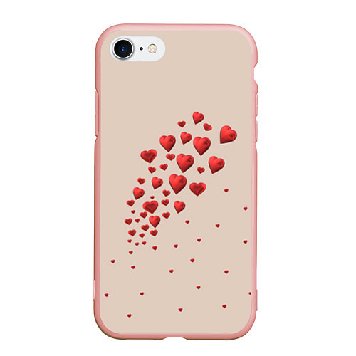 Чехол iPhone 7/8 матовый Поляна из рассыпанных алых сердечек / 3D-Светло-розовый – фото 1