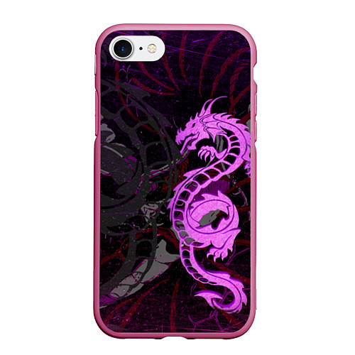Чехол iPhone 7/8 матовый Неоновый дракон purple dragon / 3D-Малиновый – фото 1