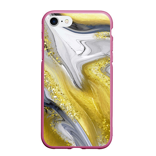 Чехол iPhone 7/8 матовый Благородный серо-золотой мрамор / 3D-Малиновый – фото 1