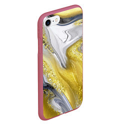 Чехол iPhone 7/8 матовый Благородный серо-золотой мрамор, цвет: 3D-малиновый — фото 2