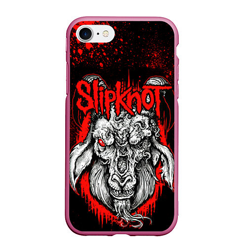 Чехол iPhone 7/8 матовый Slipknot - красный козел / 3D-Малиновый – фото 1