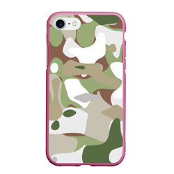 Чехол iPhone 7/8 матовый Камуфляж зимний лес крупный, цвет: 3D-малиновый