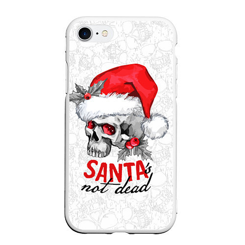 Чехол iPhone 7/8 матовый Santa is not dead, skull in red hat / 3D-Белый – фото 1