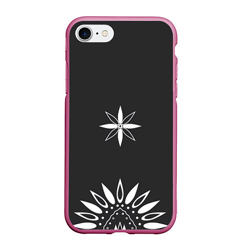 Чехол iPhone 7/8 матовый Черно-белый узор звезда / 3D-Малиновый – фото 1