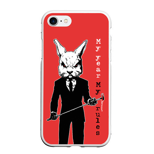 Чехол iPhone 7/8 матовый Dangerous rabbit, my year - my rules / 3D-Белый – фото 1