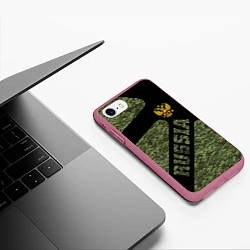 Чехол iPhone 7/8 матовый Камуфляж - RUSSIA, цвет: 3D-малиновый — фото 2
