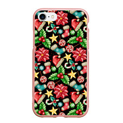 Чехол iPhone 7/8 матовый Зимний праздничный орнамент, цвет: 3D-светло-розовый