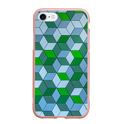 Чехол iPhone 7/8 матовый Зелёные и серые абстрактные кубы с оптической иллю, цвет: 3D-светло-розовый