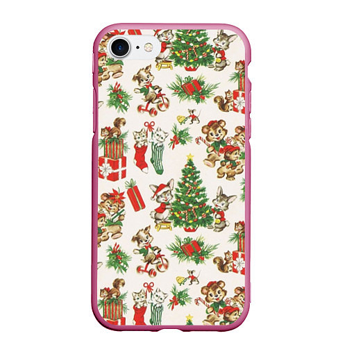 Чехол iPhone 7/8 матовый Christmas Рождество / 3D-Малиновый – фото 1