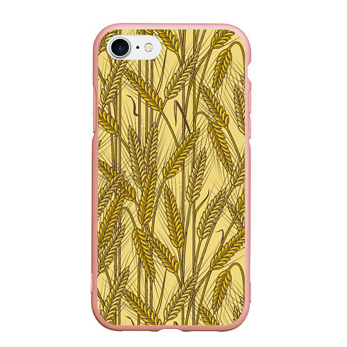 Чехол iPhone 7/8 матовый Винтажные колоски пшеницы / 3D-Светло-розовый – фото 1