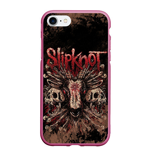 Чехол iPhone 7/8 матовый Slipknot skull / 3D-Малиновый – фото 1