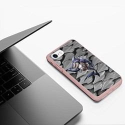 Чехол iPhone 7/8 матовый Акула - опытный аквалангист, цвет: 3D-светло-розовый — фото 2